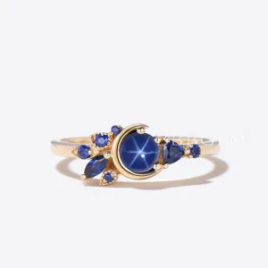 0.5ct Round Star Sapphire Engagement Ring Moon Sapphire Wedding Ring