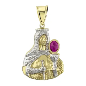 1 1/2" Saint Barbara Diamond Cut Ruby Pendant 10K Yellow Gold