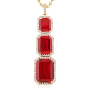 10k Yellow Gold 3.2ct Diamond Triple Ruby Pendant