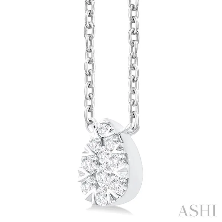 1/10 Ctw Lovebright Petite Pear Shape Round Cut Diamond Fashion Pendant With Chain in 10K White Gold