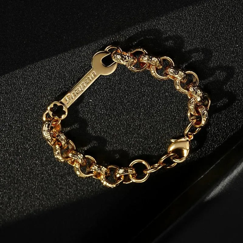 12mm Gold Spanner Belcher Bracelet 7.5/8 Inch