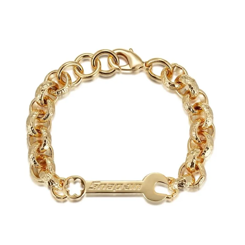 12mm Gold Spanner Belcher Bracelet 7.5/8 Inch