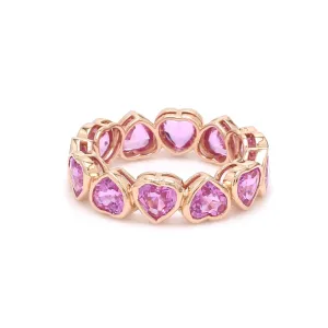 14K & 18K Gold Pink Sapphire Heart Eternity Band, Bezel Set