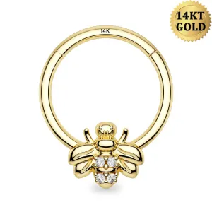 14K Gold Bee Hoop Daith Helix Tragus Earrings 16G Septum Nose Ring