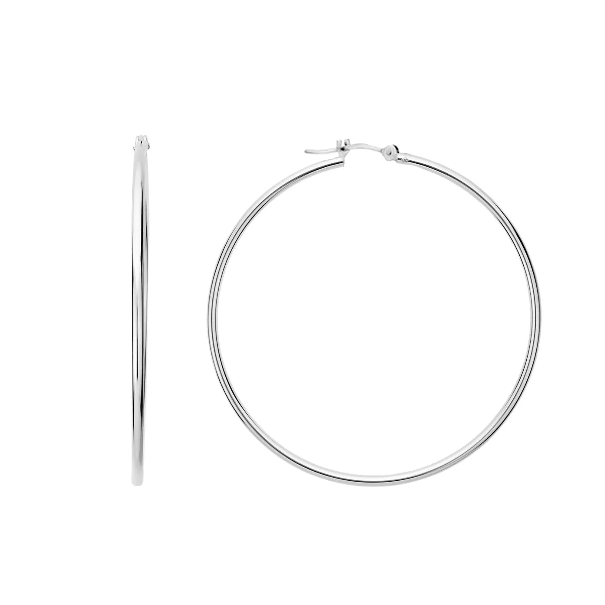 14k White Gold 1.5mm Shiny Round Tube Hoop Earrings