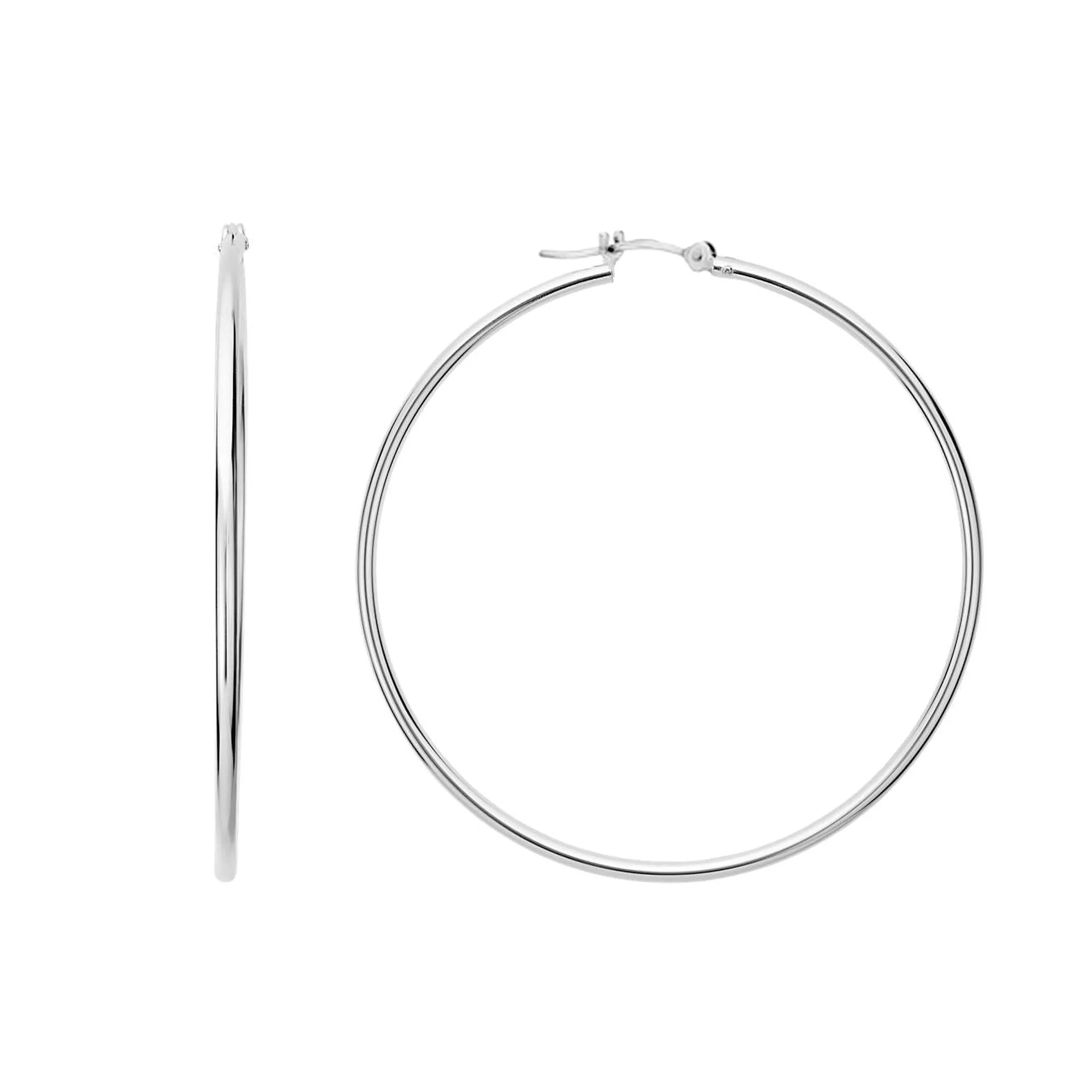 14k White Gold 1.5mm Shiny Round Tube Hoop Earrings