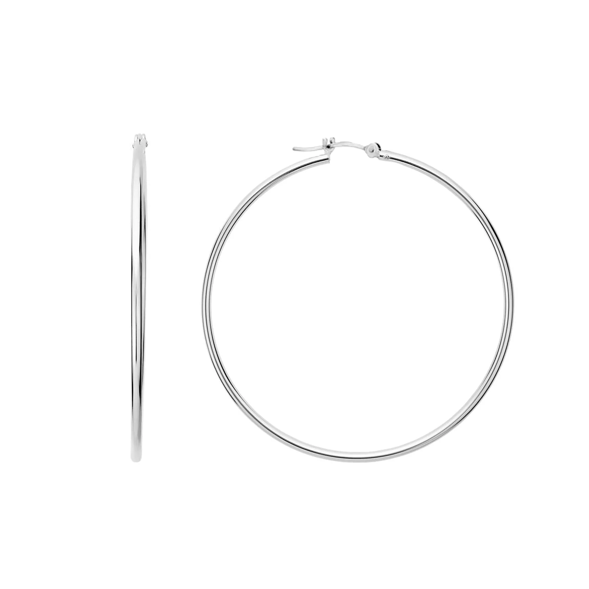 14k White Gold 1.5mm Shiny Round Tube Hoop Earrings