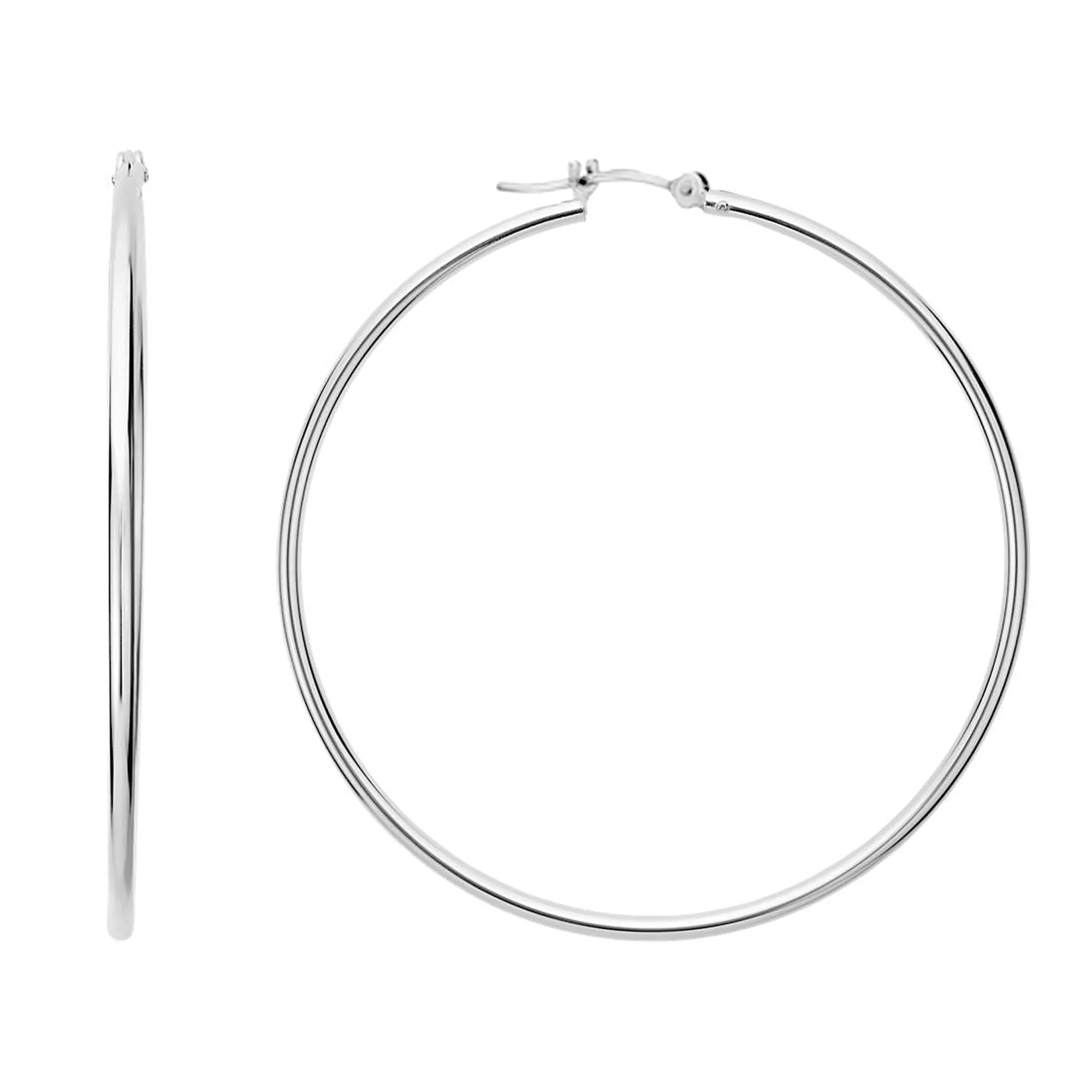 14k White Gold 1.5mm Shiny Round Tube Hoop Earrings