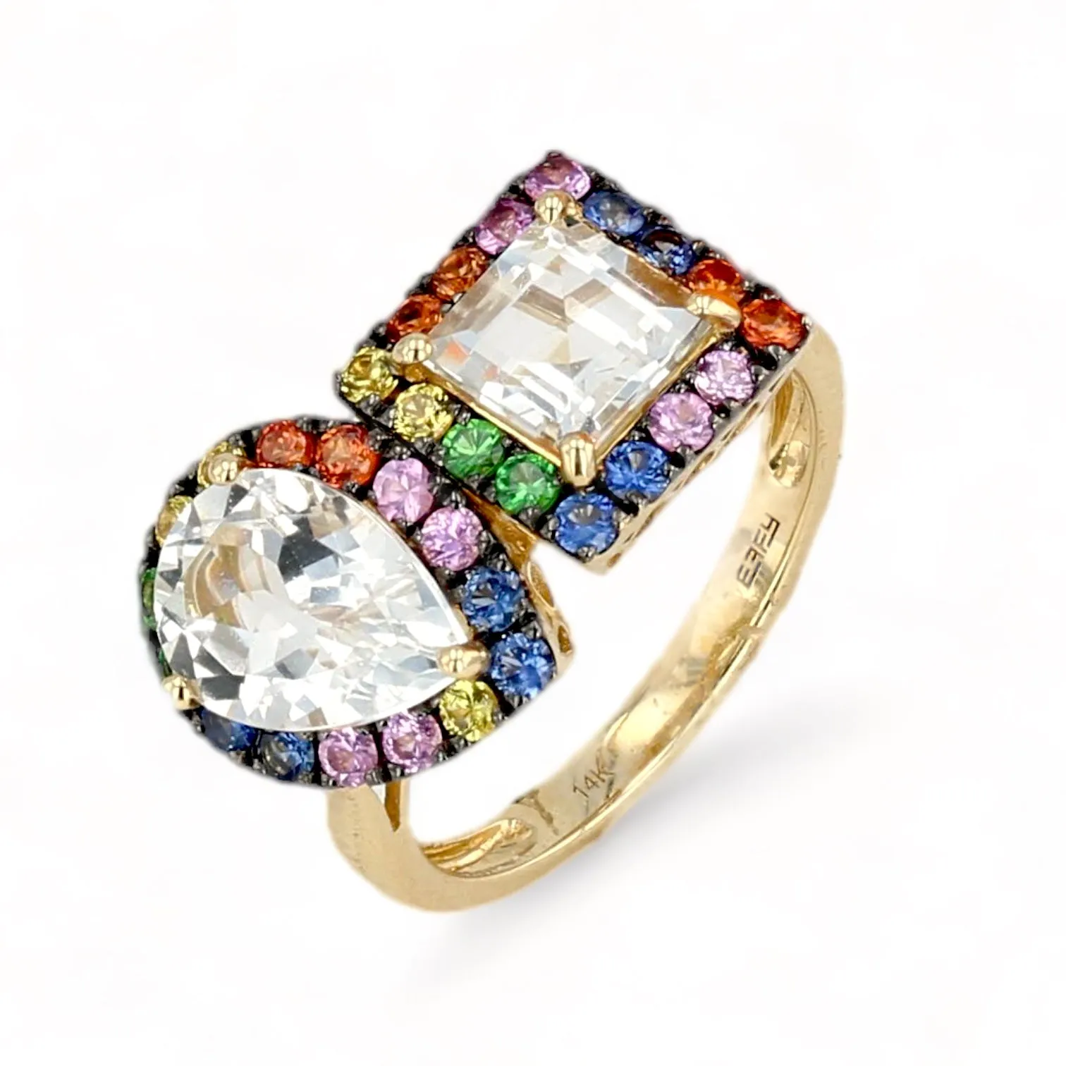 14K Yellow gold bypass EFFY rainbow multi color sapphire ring-31871