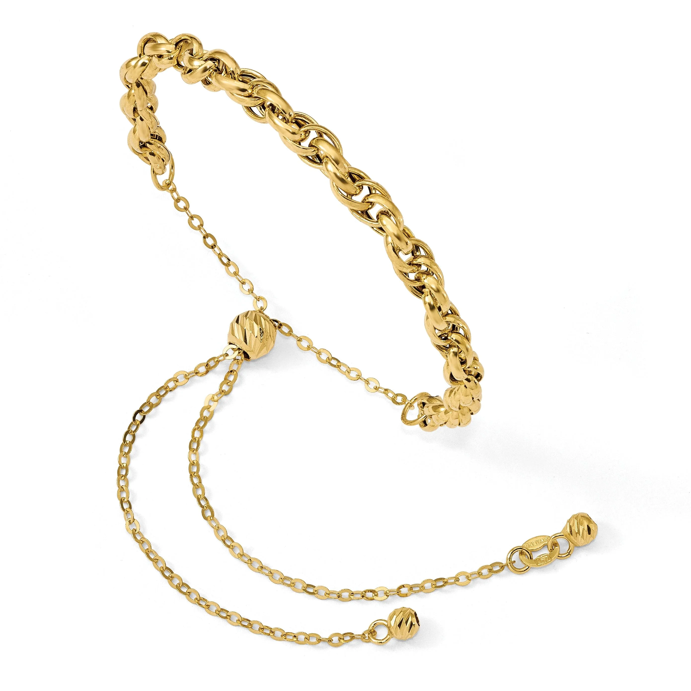 14k Yellow Gold Fancy Link Adjustable Bracelet