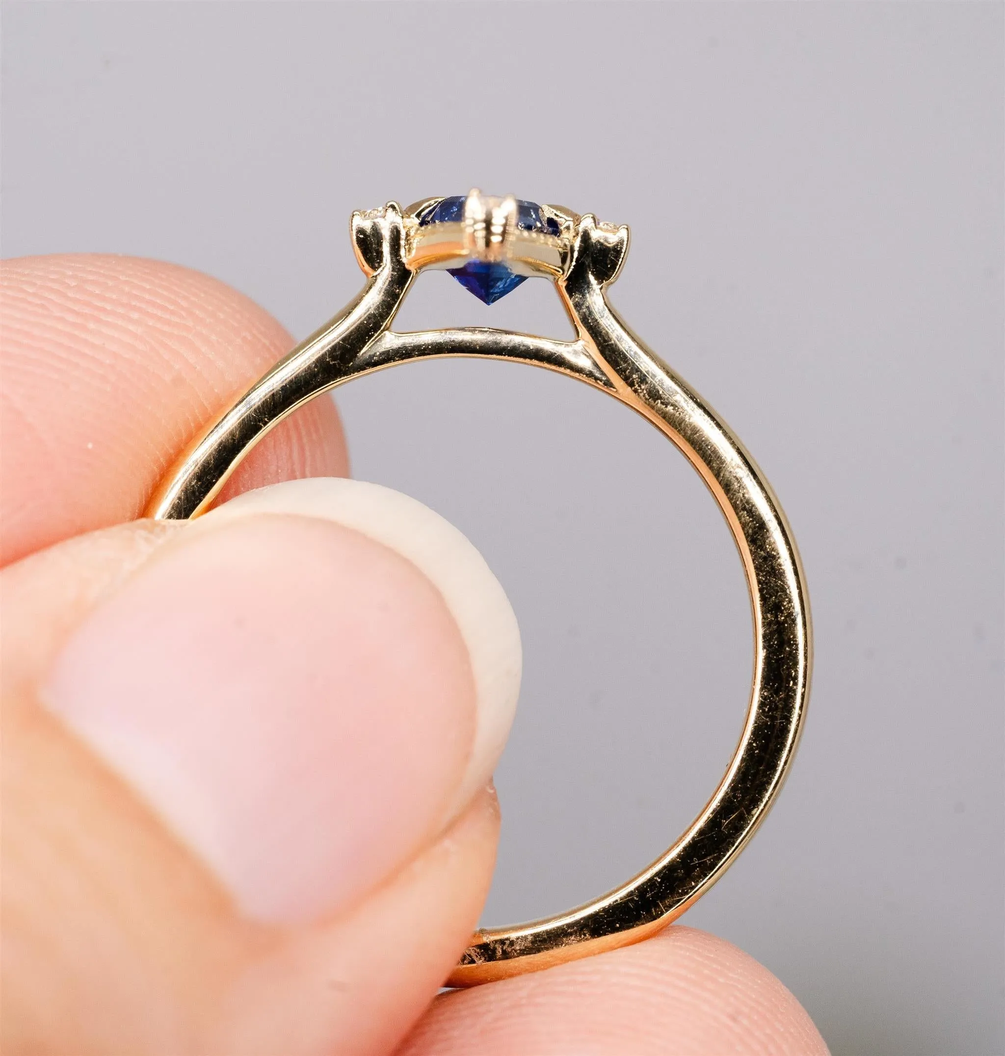 14K Yellow Gold Kite Sapphire and Diamond Ring (Custom)