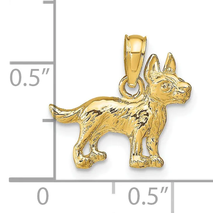 14k Yellow Gold Open Back Solid Textured Polished Finish Terrier Dog Charm Pendant