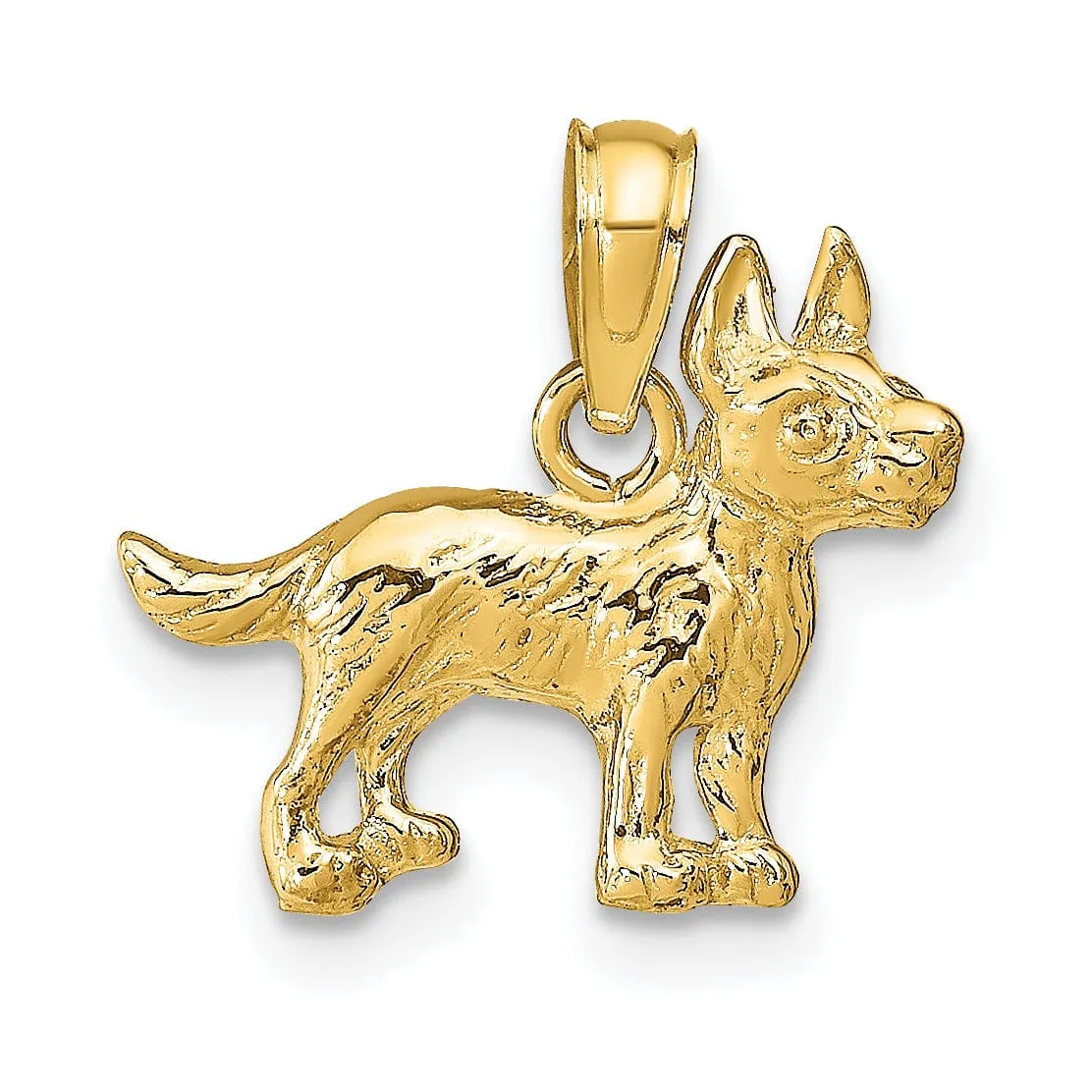 14k Yellow Gold Open Back Solid Textured Polished Finish Terrier Dog Charm Pendant