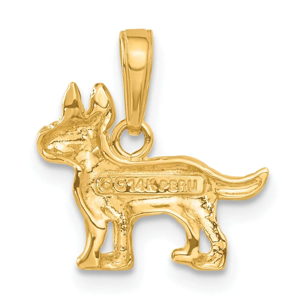 14k Yellow Gold Open Back Solid Textured Polished Finish Terrier Dog Charm Pendant