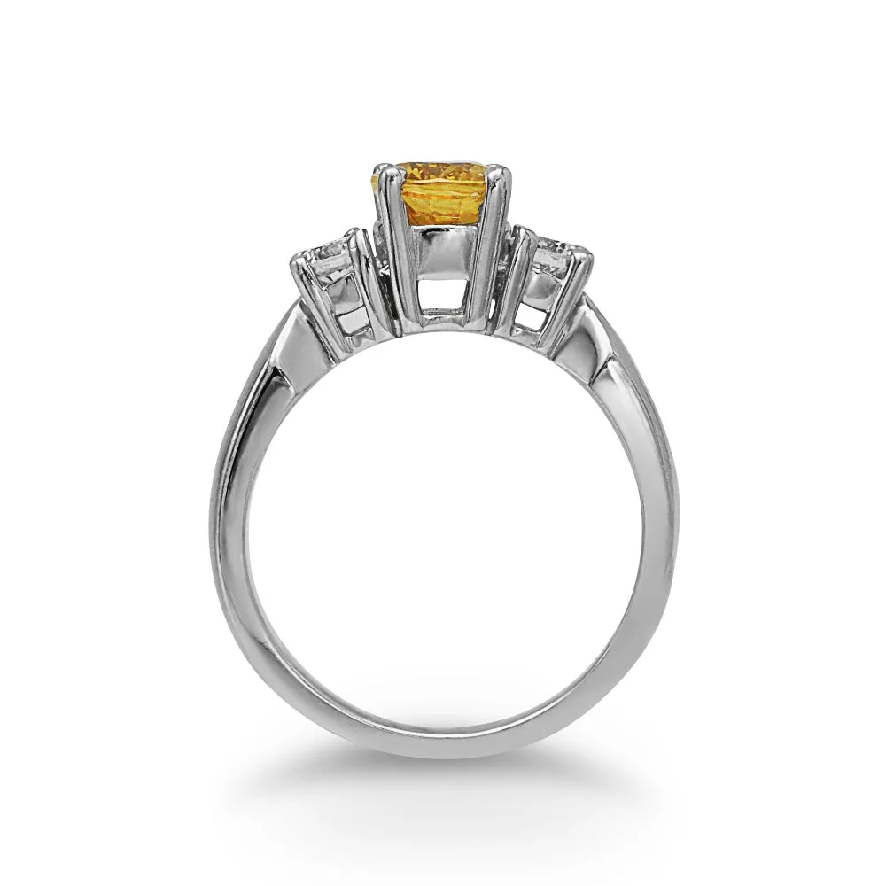 14Kt White Gold Yellow Sapphire and Diamond Ladies Ring