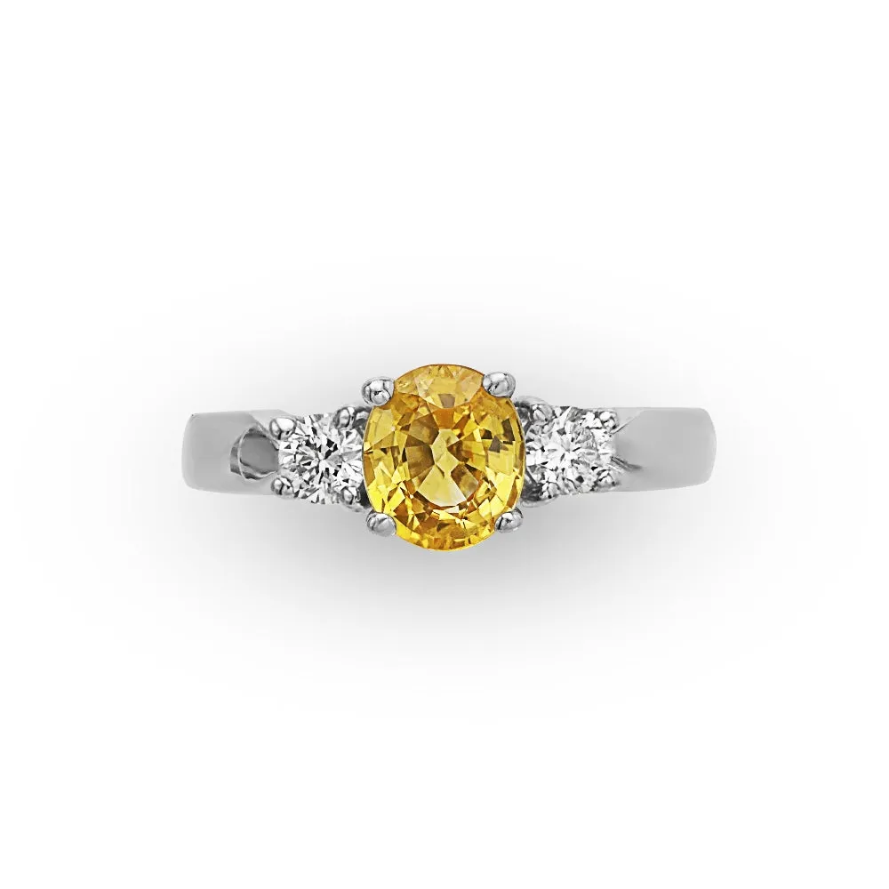 14Kt White Gold Yellow Sapphire and Diamond Ladies Ring