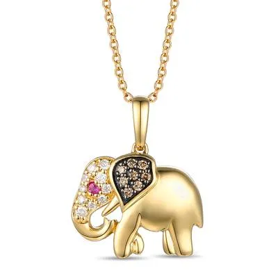 14KY Diamond Fashion Elephant Pendant w/ 0.14 ctw Dia. & 0.01 ct Ruby