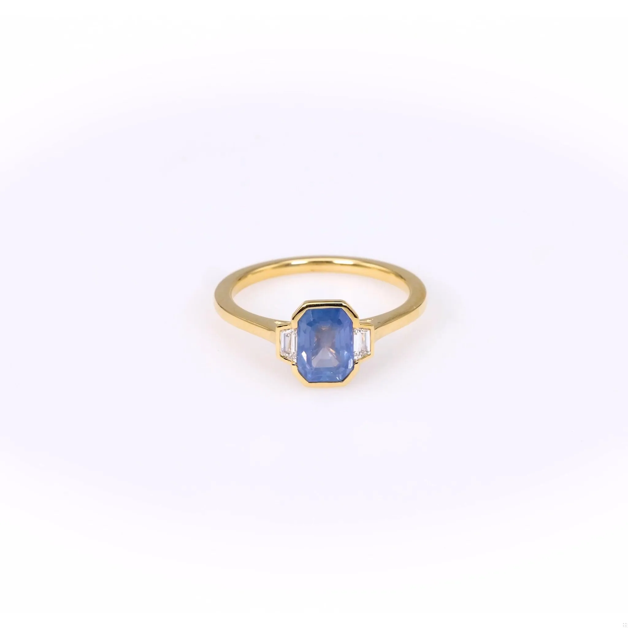 1.67 Carat Sapphire and Diamond 18k Yellow Gold Three Stone Ring