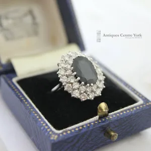 18ct White Gold Australian Sapphire & Diamond Large Cluster Ring