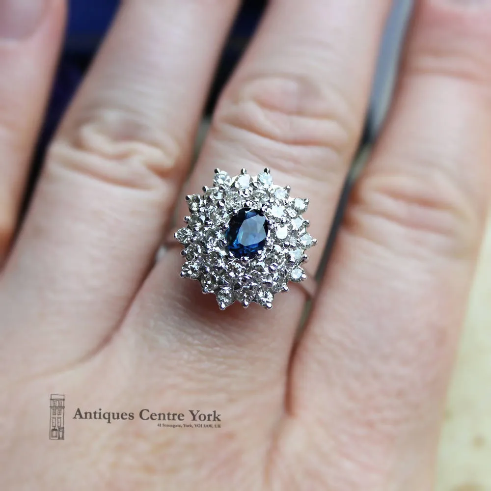 18ct White Gold Sapphire & Diamond Cluster Ring