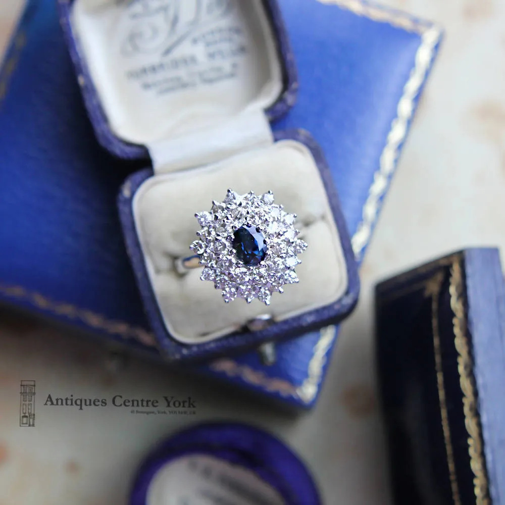 18ct White Gold Sapphire & Diamond Cluster Ring