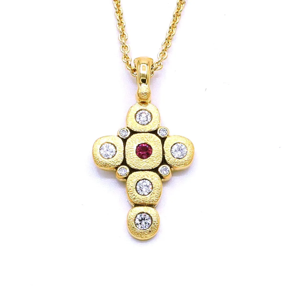 18K Candy Ruby & Diamond Cross Pendant - M-55S-Ruby