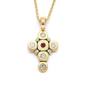 18K Candy Ruby & Diamond Cross Pendant - M-55S-Ruby