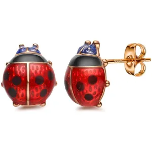 18k Gold Plated Red Ladybug Black Spots Stud Earrings