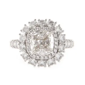 18K White Gold Cushion Cut Diamond Ring