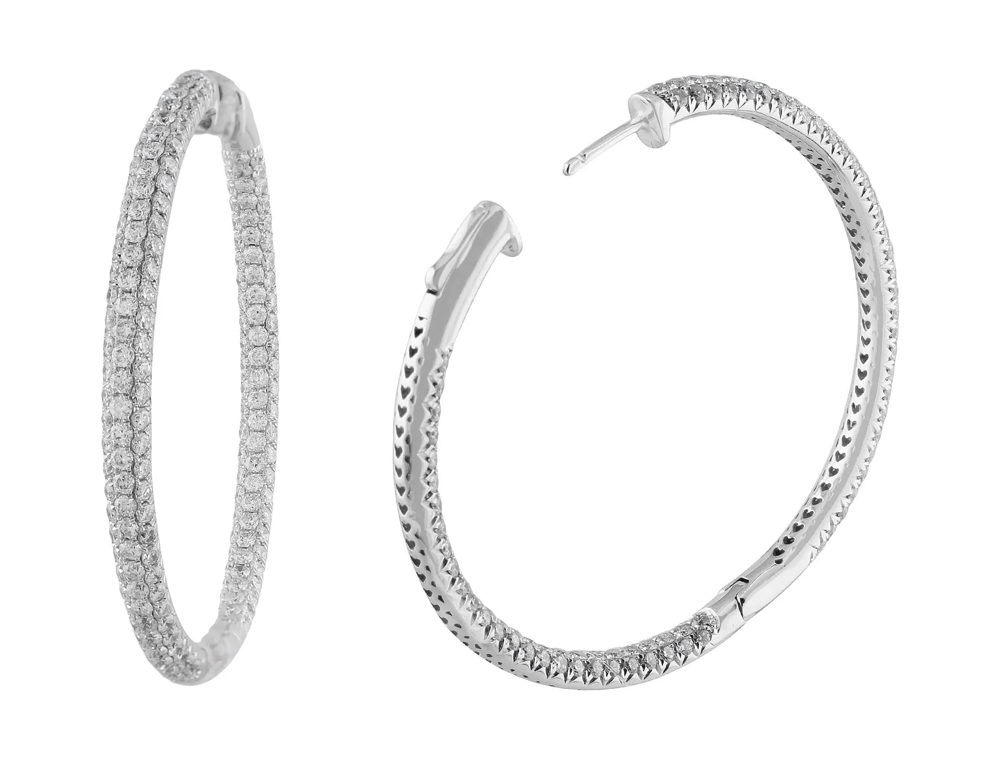 18k White Gold Large Three Row Diamond Hoop Earrings