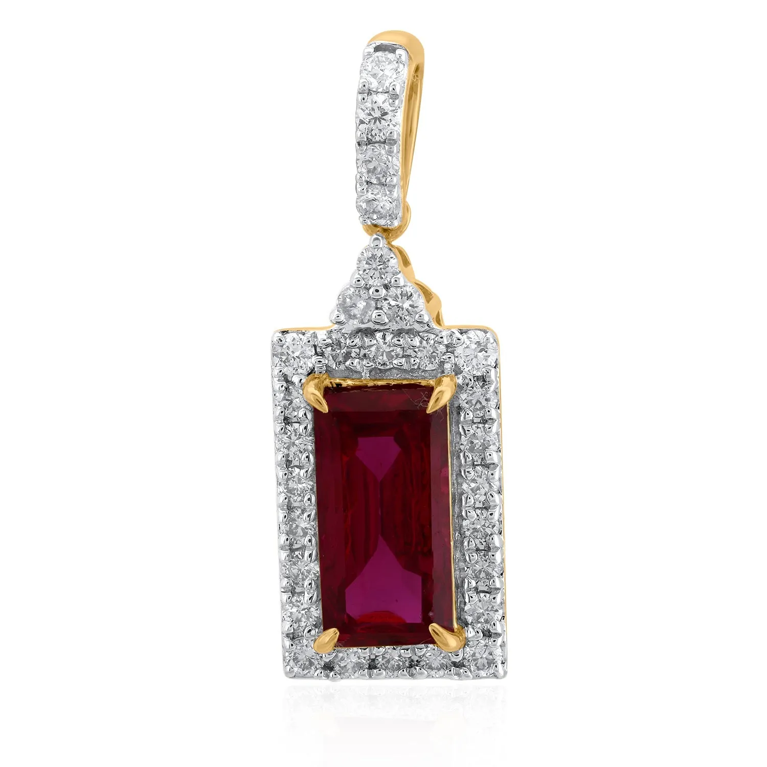 18K YG Women Cluster Diamond with Ruby Pendant-1pc