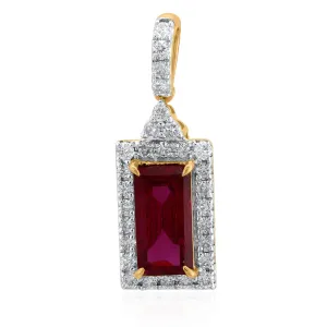 18K YG Women Cluster Diamond with Ruby Pendant-1pc