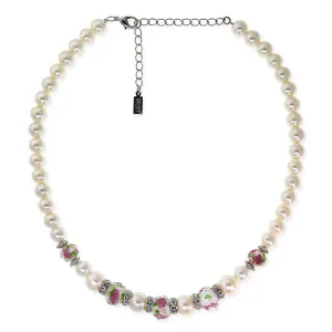 1928 Jewelry Pink Floral Beaded Necklace 15"   3" Extender