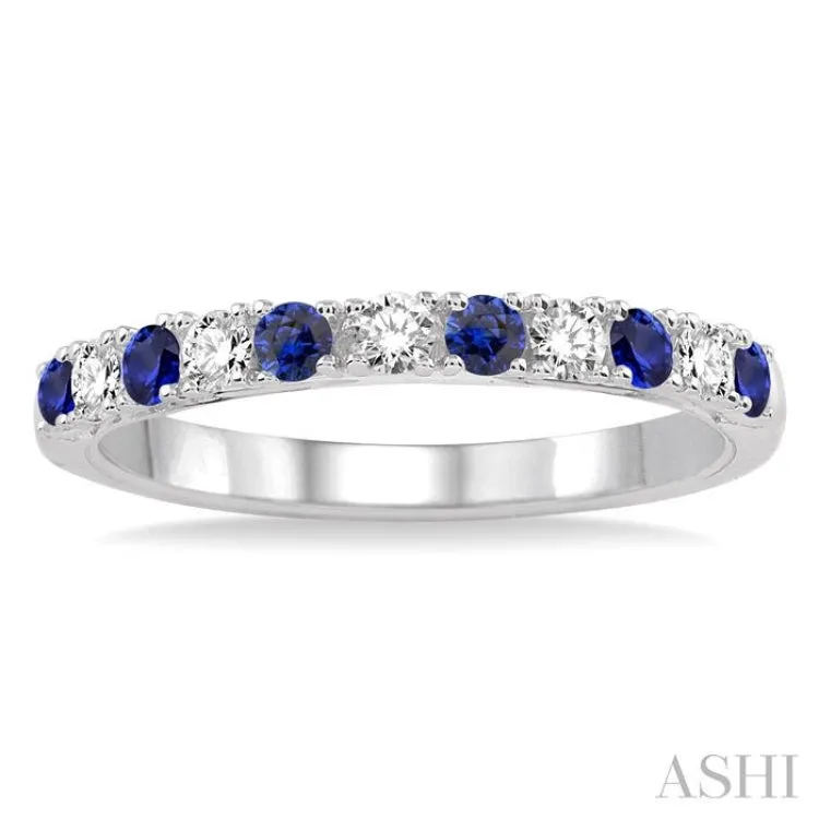 2.20 MM Round Cut Sapphire and 1/5 Ctw Round Cut Diamond Band in 14K White Gold