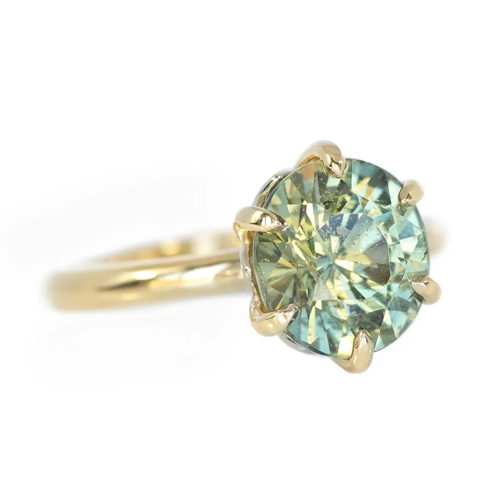 4.37ct Green Sapphire Lotus 6 Prong Solitaire in 14k Yellow Gold