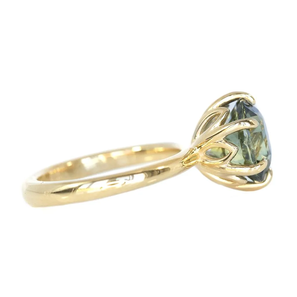 4.37ct Green Sapphire Lotus 6 Prong Solitaire in 14k Yellow Gold