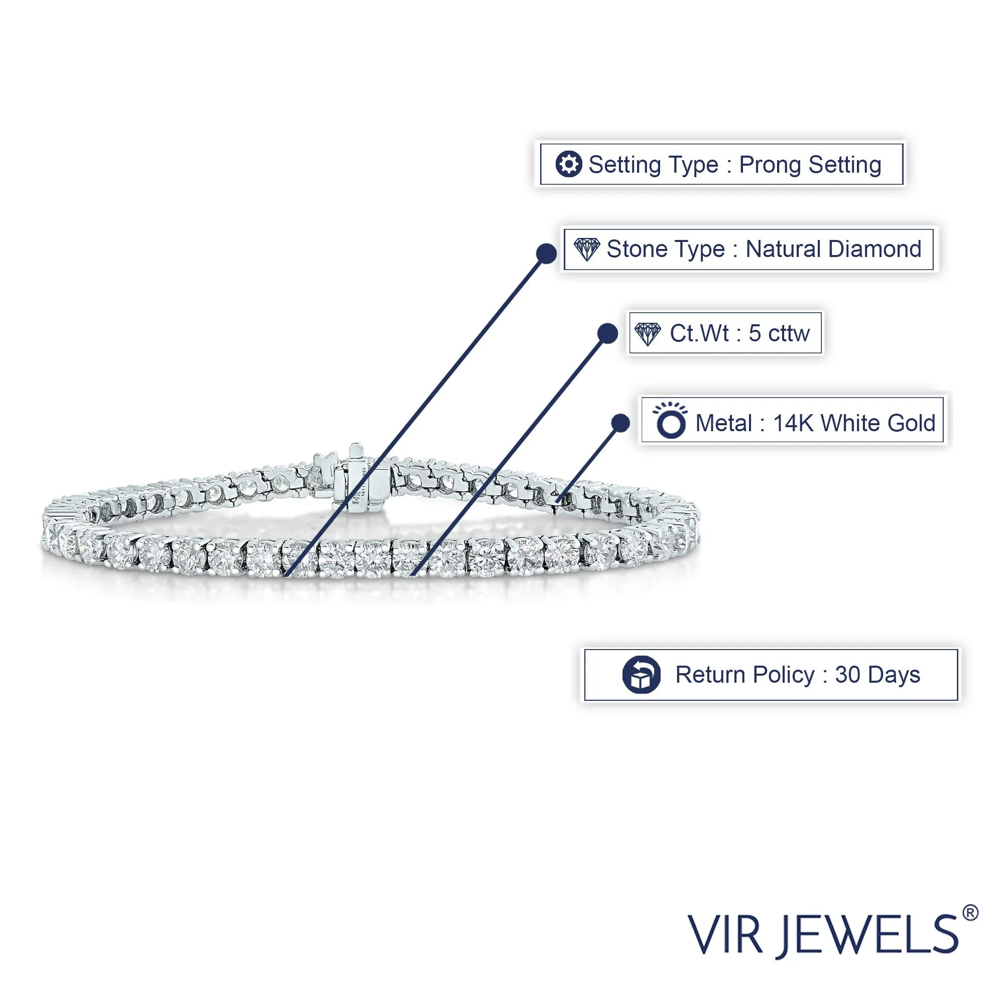 5 cttw Diamond Classic Round Tennis Bracelets in 14K White Gold