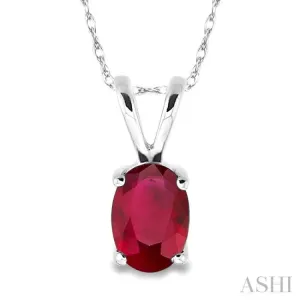 6x4MM Oval Cut Ruby Pendant in 14K White Gold with Chain