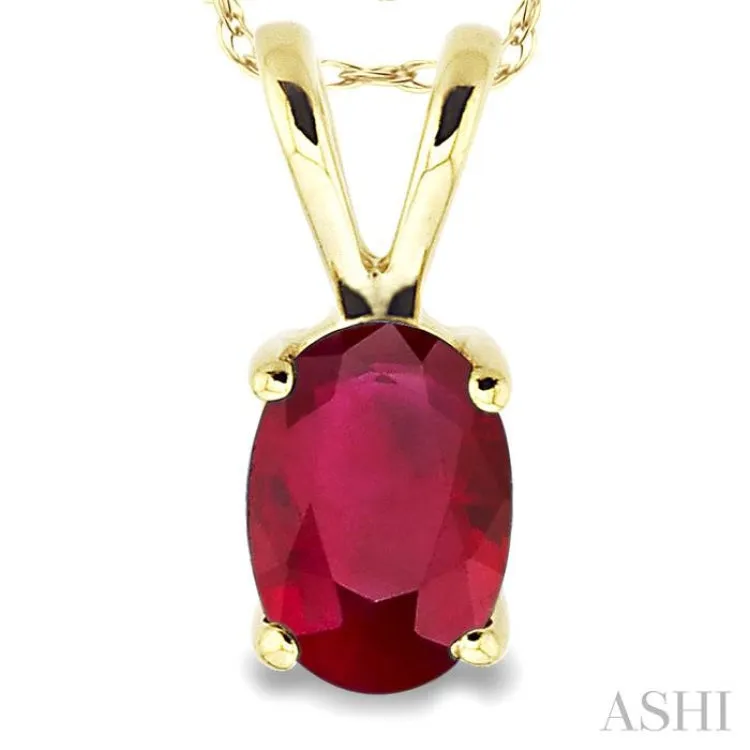 6x4MM Oval Cut Ruby Pendant in 14K Yellow Gold with Chain