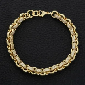 8mm Gold Belcher Bracelet CZ Stones 8/9 Inches