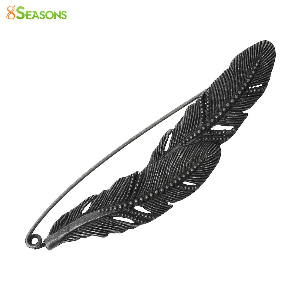 8SEASONS Safety Brooches Pins Feather antique silver-color 8.3cm x 2.2cm(3 2/8" x 7/8"),1 PC