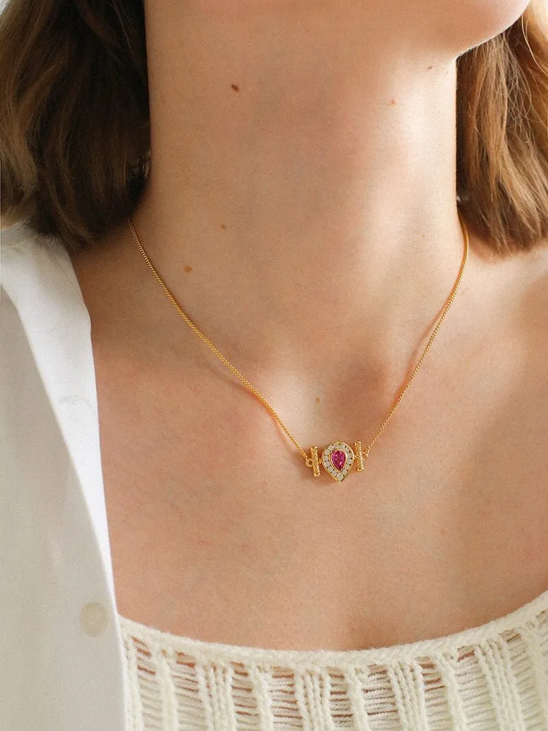 925 Silver Ruby Teardrop Necklace