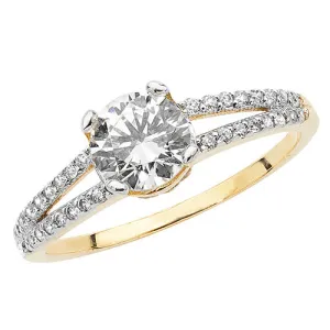 9CT GOLD SOLITAIRE CZ WITH SPLIT SHOULDERS RING