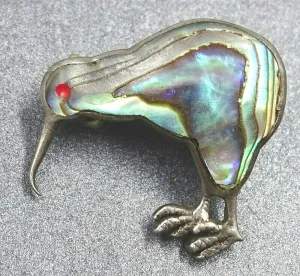 Abalone/Paua/Mother of Pearl Sterling Silver Kiwi Brooch