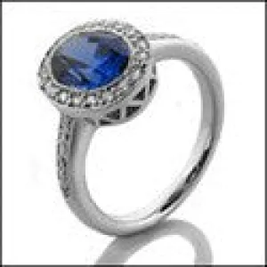 Anniversary 2.5 Oval Sapphire Halo Cubic Zirconia Cz Ring