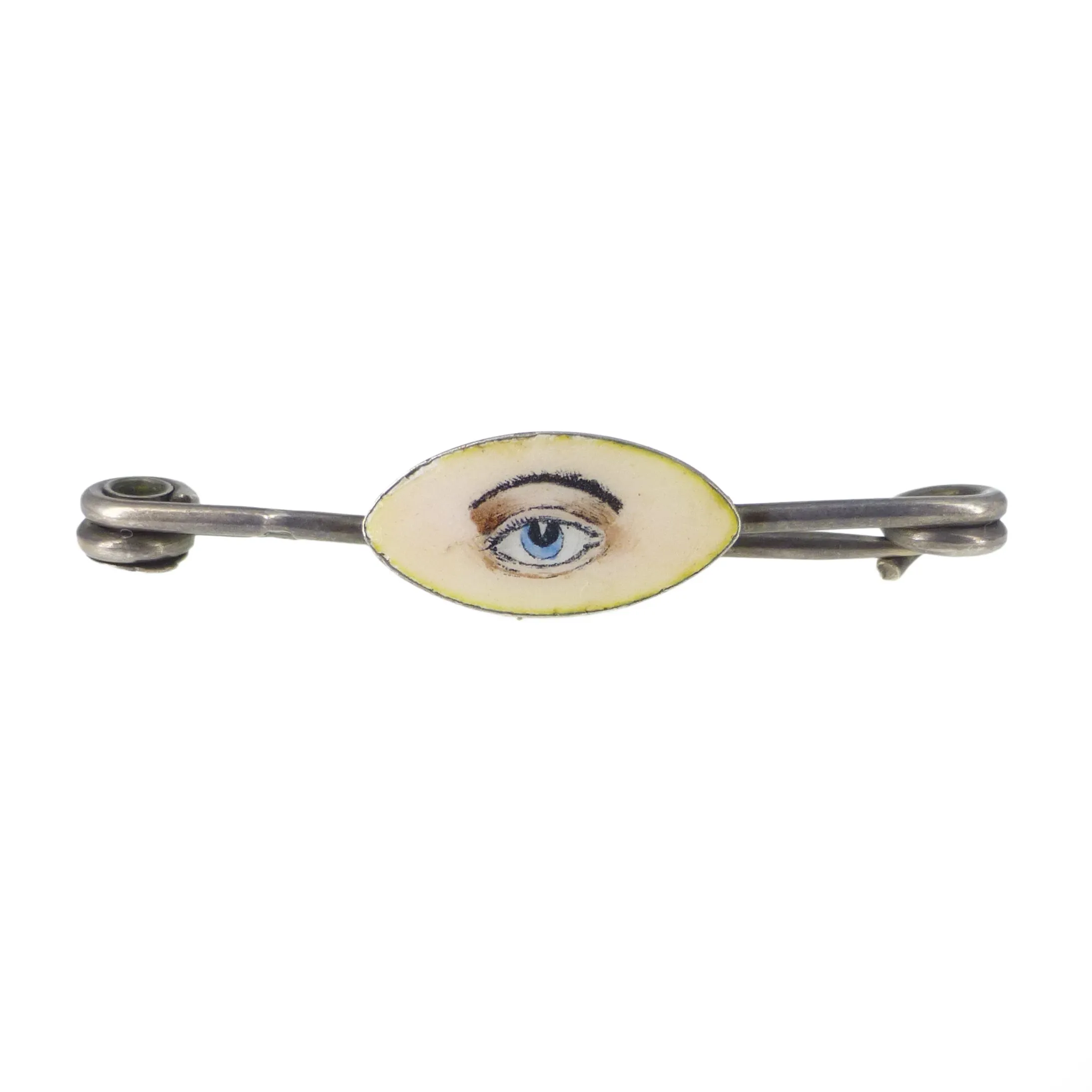 Antique Victorian Silver Lover's Eye Enamel Pin Brooch