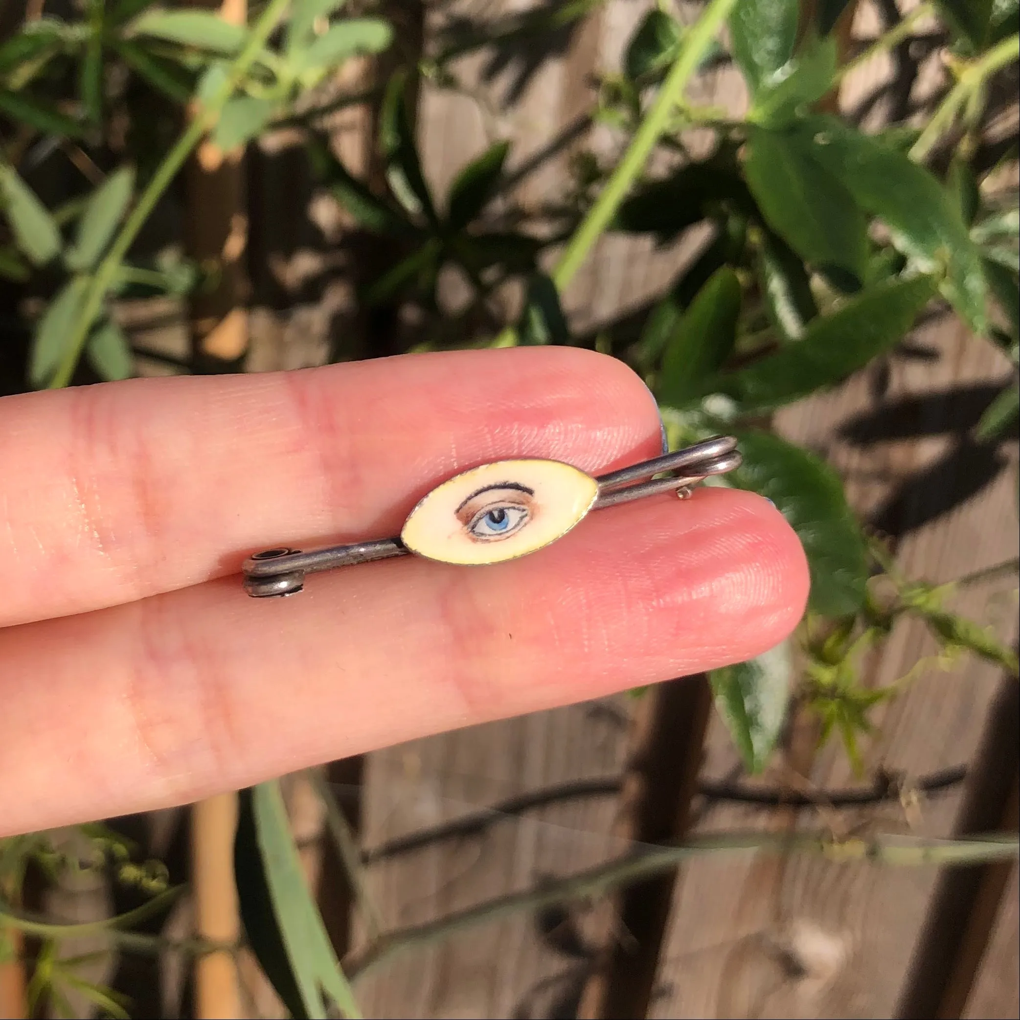 Antique Victorian Silver Lover's Eye Enamel Pin Brooch