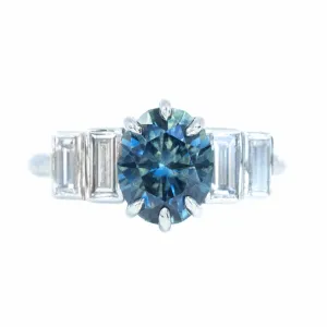 Art Deco 2.69ct Oval Montana Sapphire and Baguette Diamond Ring in Platinum