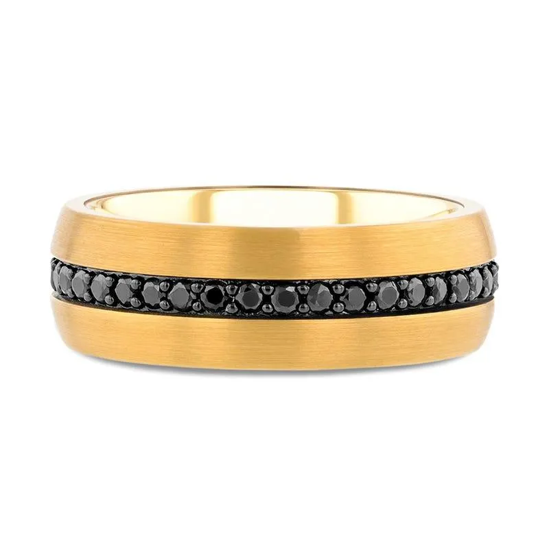 Auryn Gold Plated Tungsten Ring with Black Sapphires - 8mm