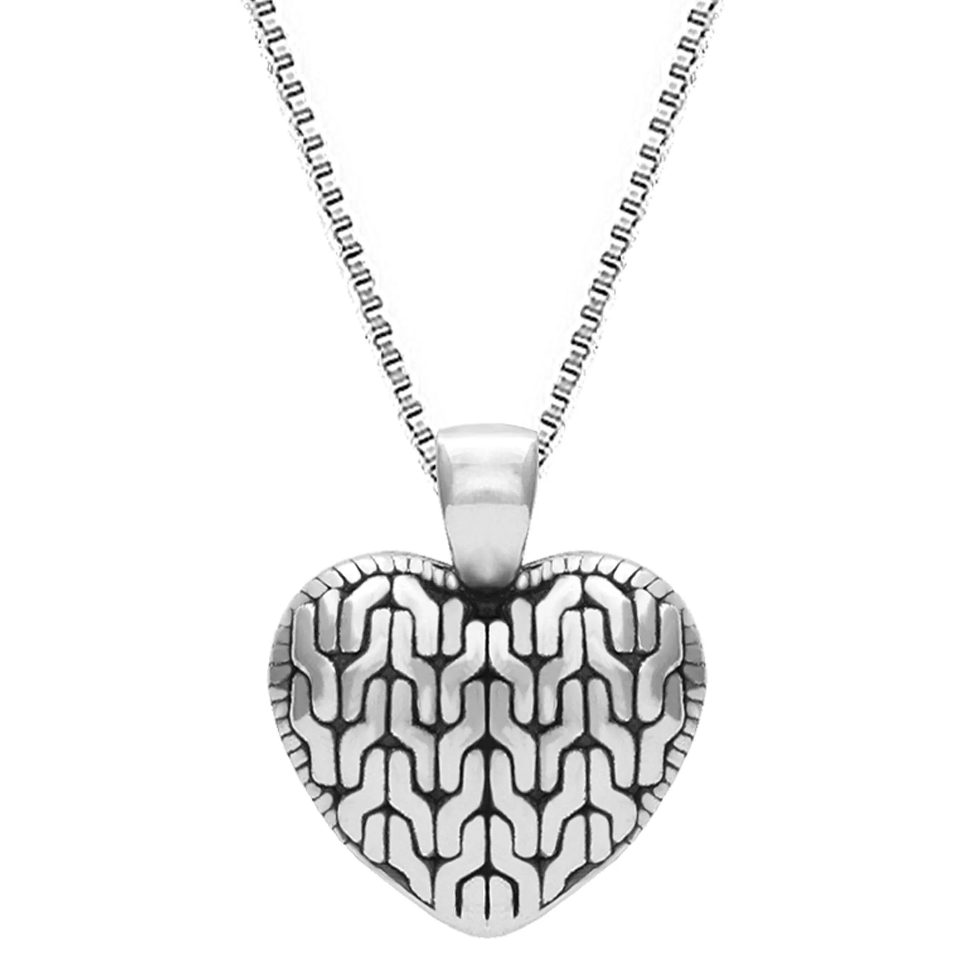 Avni  Oxidised Silver Charming Heart Pendant With Box Chain Necklace